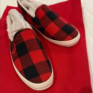 Christmas Red and Black Plaid Slip-On Women's Shoes